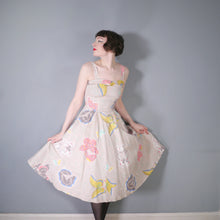 Load image into Gallery viewer, GORGEOUS 50s HANDMADE LARGE BUTTERFLY PRINT FULL SKIRTED SUN DRESS - XS