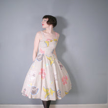 Load image into Gallery viewer, GORGEOUS 50s HANDMADE LARGE BUTTERFLY PRINT FULL SKIRTED SUN DRESS - XS