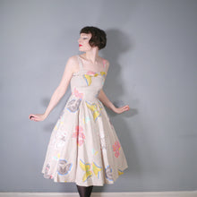 Load image into Gallery viewer, GORGEOUS 50s HANDMADE LARGE BUTTERFLY PRINT FULL SKIRTED SUN DRESS - XS