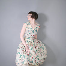 Load image into Gallery viewer, 50s NYLON FULL SKIRTED ROMANTIC ROSE PRINT DRESS - S