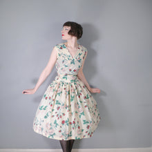 Load image into Gallery viewer, 50s NYLON FULL SKIRTED ROMANTIC ROSE PRINT DRESS - S