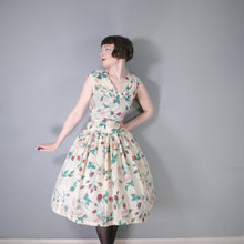 Load image into Gallery viewer, 50s NYLON FULL SKIRTED ROMANTIC ROSE PRINT DRESS - S