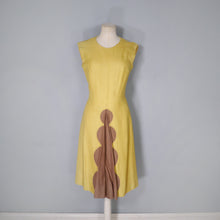 Load image into Gallery viewer, 60s STRIKING MUSTARD YELLOW LINEN WITH COLOURBLOCK SCALLOP PLEAT - S