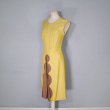 Load image into Gallery viewer, 60s STRIKING MUSTARD YELLOW LINEN WITH COLOURBLOCK SCALLOP PLEAT - S