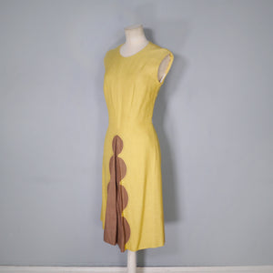 60s STRIKING MUSTARD YELLOW LINEN WITH COLOURBLOCK SCALLOP PLEAT - S