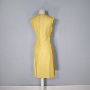 60s STRIKING MUSTARD YELLOW LINEN WITH COLOURBLOCK SCALLOP PLEAT - S