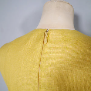 60s STRIKING MUSTARD YELLOW LINEN WITH COLOURBLOCK SCALLOP PLEAT - S