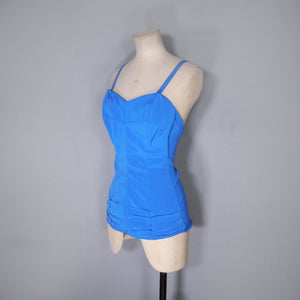 50s / 60s  BRIGHT BLUE ST MICHAEL RUCHED SWIMSUIT - M-L