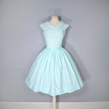 Load image into Gallery viewer, 60s MINT GREEN COTTON DAY DRESS WITH LACE RIBBON BODICE - S