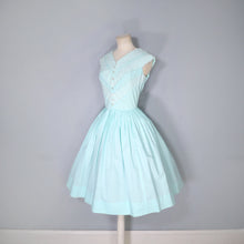 Load image into Gallery viewer, 60s MINT GREEN COTTON DAY DRESS WITH LACE RIBBON BODICE - S