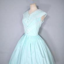 Load image into Gallery viewer, 60s MINT GREEN COTTON DAY DRESS WITH LACE RIBBON BODICE - S