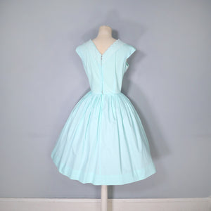 60s MINT GREEN COTTON DAY DRESS WITH LACE RIBBON BODICE - S