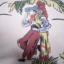 Load image into Gallery viewer, 50s MEXICAN NOVELTY DANCER AND SMOKER PRINT WHITE A-LINE SKIRT - 25-26&quot;