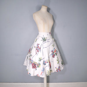 50s MEXICAN NOVELTY DANCER AND SMOKER PRINT WHITE A-LINE SKIRT - 25-26"