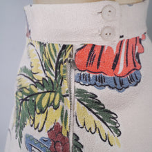 Load image into Gallery viewer, 50s MEXICAN NOVELTY DANCER AND SMOKER PRINT WHITE A-LINE SKIRT - 25-26&quot;