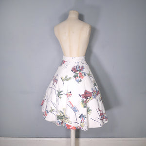 50s MEXICAN NOVELTY DANCER AND SMOKER PRINT WHITE A-LINE SKIRT - 25-26"