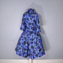 Load image into Gallery viewer, 60s FRED ROTHSCHILD SILKY VIOLET BLUE FULL SKIRTED SHIRT DRESS - S