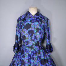 Load image into Gallery viewer, 60s FRED ROTHSCHILD SILKY VIOLET BLUE FULL SKIRTED SHIRT DRESS - S