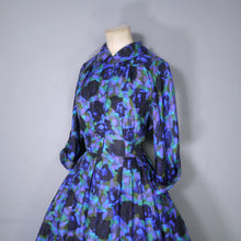 Load image into Gallery viewer, 60s FRED ROTHSCHILD SILKY VIOLET BLUE FULL SKIRTED SHIRT DRESS - S