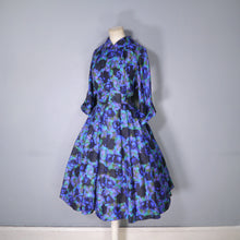 Load image into Gallery viewer, 60s FRED ROTHSCHILD SILKY VIOLET BLUE FULL SKIRTED SHIRT DRESS - S