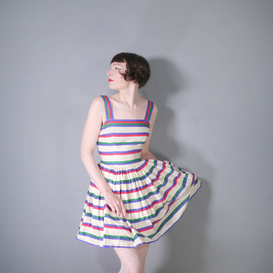 50s MINI SUN DRESS WITH FULL SKIRT IN STRIPED COTTON - XS