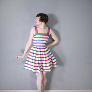 50s MINI SUN DRESS WITH FULL SKIRT IN STRIPED COTTON - XS