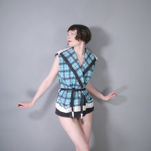 Load image into Gallery viewer, 60s BLUE BLACK AND WHITE CHECK TERRY TOWELLING BEACH JACKET - M