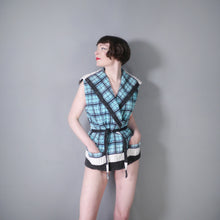 Load image into Gallery viewer, 60s BLUE BLACK AND WHITE CHECK TERRY TOWELLING BEACH JACKET - M