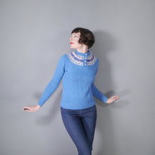 Load image into Gallery viewer, 70s CORNFLOWER BLUE FAIRISLE SHETLAND WOOL JUMPER - S