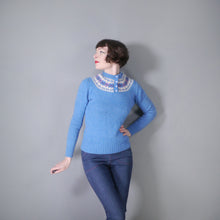 Load image into Gallery viewer, 70s CORNFLOWER BLUE FAIRISLE SHETLAND WOOL JUMPER - S