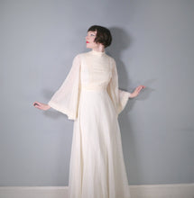 Load image into Gallery viewer, 70s CREAM COLOURED FESTIVAL / BOHEMIAN MAXI DRESS WITH ANGEL SLEEVE - S