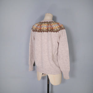 70s HANDKNIT SHETLAND WOOL BROWN FAIRISLE CARDIGAN - M