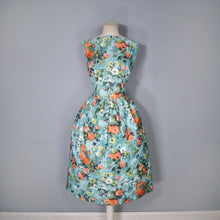 Load image into Gallery viewer, 50s 60s ROMANTIC FLORAL GREEN ORANGE HANDMADE COTTON DRESS - S