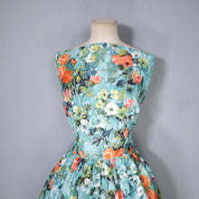 Load image into Gallery viewer, 50s 60s ROMANTIC FLORAL GREEN ORANGE HANDMADE COTTON DRESS - S