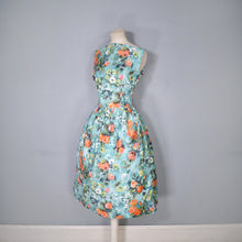 Load image into Gallery viewer, 50s 60s ROMANTIC FLORAL GREEN ORANGE HANDMADE COTTON DRESS - S