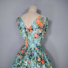 Load image into Gallery viewer, 50s 60s ROMANTIC FLORAL GREEN ORANGE HANDMADE COTTON DRESS - S