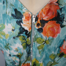 Load image into Gallery viewer, 50s 60s ROMANTIC FLORAL GREEN ORANGE HANDMADE COTTON DRESS - S