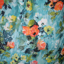 Load image into Gallery viewer, 50s 60s ROMANTIC FLORAL GREEN ORANGE HANDMADE COTTON DRESS - S