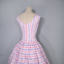 Load image into Gallery viewer, 50s DROPWAISTED PASTEL PINK AND PURPLE CANDY STRIPE COTTON DRESS - XS