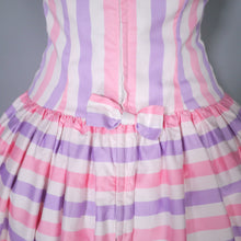 Load image into Gallery viewer, 50s DROPWAISTED PASTEL PINK AND PURPLE CANDY STRIPE COTTON DRESS - XS