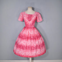 Load image into Gallery viewer, 50s HANDMADE SHADED PINK ROSE FLORAL PRINT COTTON DAY DRESS - XS