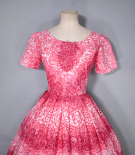 Load image into Gallery viewer, 50s HANDMADE SHADED PINK ROSE FLORAL PRINT COTTON DAY DRESS - XS