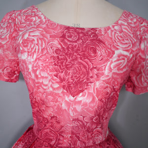 50s HANDMADE SHADED PINK ROSE FLORAL PRINT COTTON DAY DRESS - XS