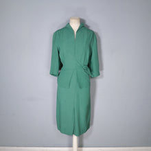 Load image into Gallery viewer, 40s GREEN DRESS WITH PEPLUM AND WAIST BUCKLE AND STRAP DESIGN - M-L