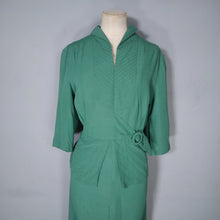 Load image into Gallery viewer, 40s GREEN DRESS WITH PEPLUM AND WAIST BUCKLE AND STRAP DESIGN - M-L