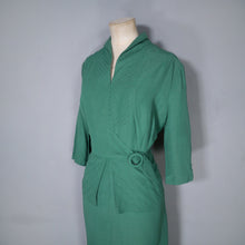 Load image into Gallery viewer, 40s GREEN DRESS WITH PEPLUM AND WAIST BUCKLE AND STRAP DESIGN - M-L