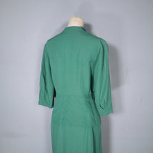 Load image into Gallery viewer, 40s GREEN DRESS WITH PEPLUM AND WAIST BUCKLE AND STRAP DESIGN - M-L