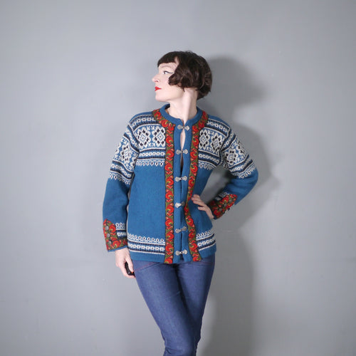 NORDSTRIKK 70s NORWEGIAN BLUE WOOL CARDIGAN - M