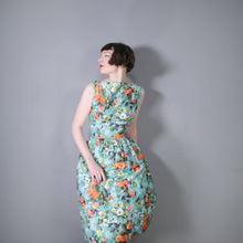 Load image into Gallery viewer, 50s 60s ROMANTIC FLORAL GREEN ORANGE HANDMADE COTTON DRESS - S