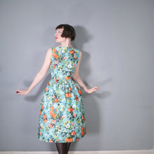 Load image into Gallery viewer, 50s 60s ROMANTIC FLORAL GREEN ORANGE HANDMADE COTTON DRESS - S